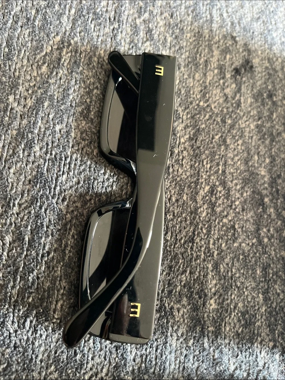 Black Rectangular Women's Sunglasses with White Case
